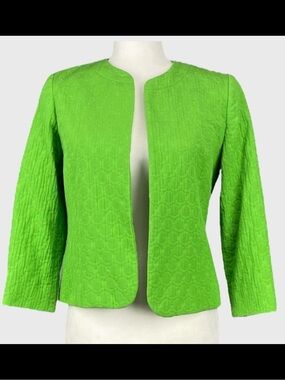 Louben Bright Green Textured Collarless Jacket
